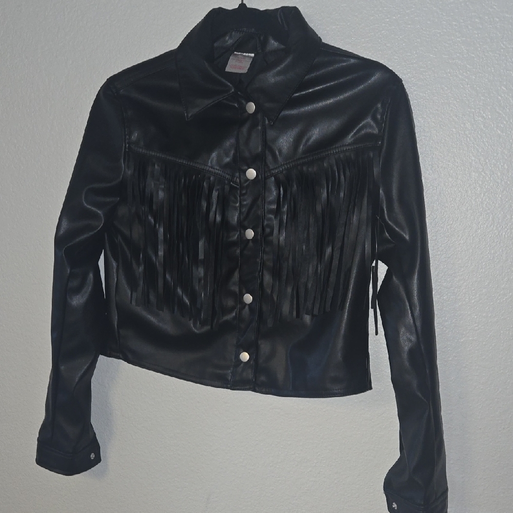 NOBO Sleek Black Leather Jacket with Fringe